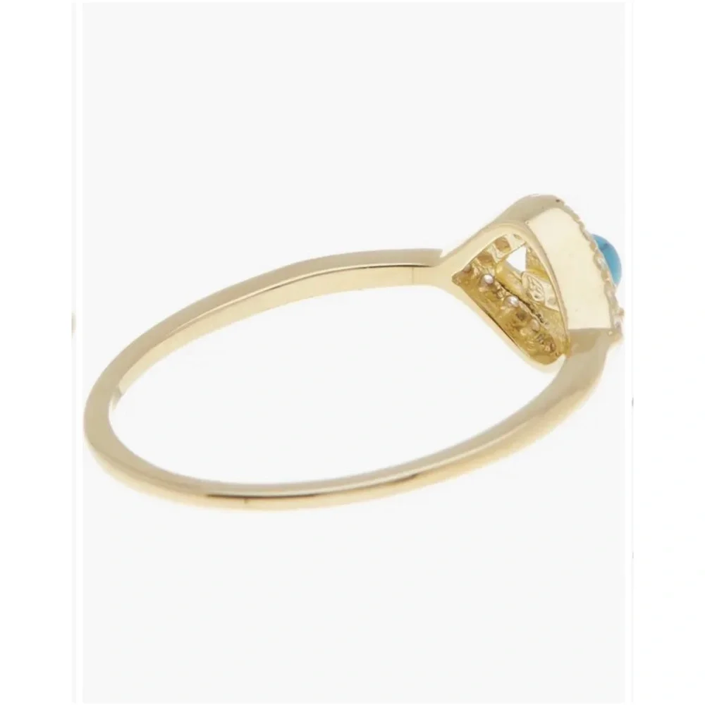 14K Yellow Gold Plated Turquoise & Swarovski Crystal‎ Accented Evil Eye Ring